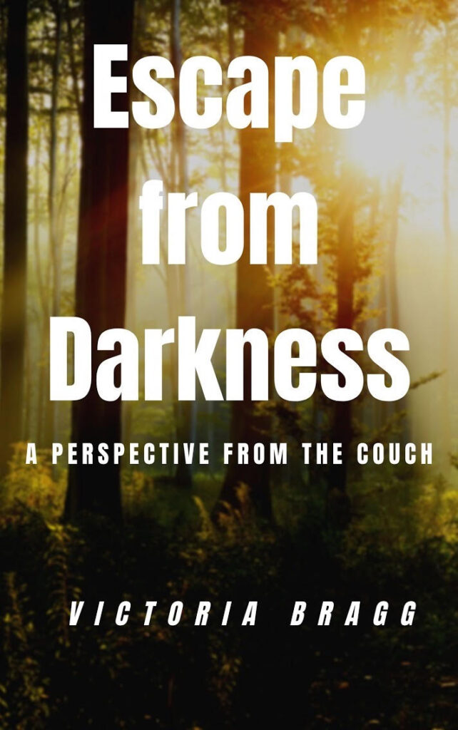 Escape from Darkness Bookcover looking out of the dark forest into the light